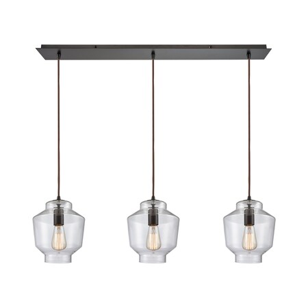 Elk Lighting Barrel 3-Lght Linear Mini Pndnt Brnz w/Clr Blown Glass 10905/3LP